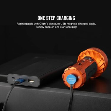 Ліхтарик OLIGHT Marauder Mini LED 7000 люменів, 600 м, перезаряджуваний, з дальнім і розсіяним світлом, 3 кольори LED, датчик відстані, для активного відпочинку, помаранчевий