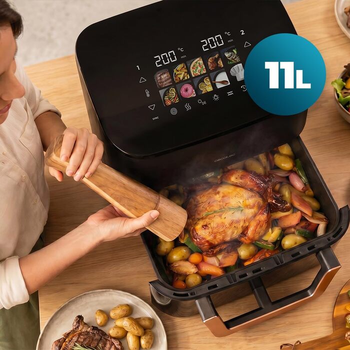 Аерофритюрниця-гриль Cecotec Cecofry&Grill Smokin' 6500 Plus 6.5л, 2200 Вт, з функцією копчення, гриль-платою та вікном, чорна