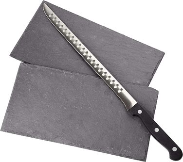 Підставка для хамону Steelblade з лакованого дерева + ніж для хамону + 2 тарілки з натурального сланцю, міцна підставка для нарізки хамону та палети