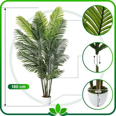 Штучна пальма PASCH Areca, велика 180 см, реалістична, довговічна, для інтер'єру