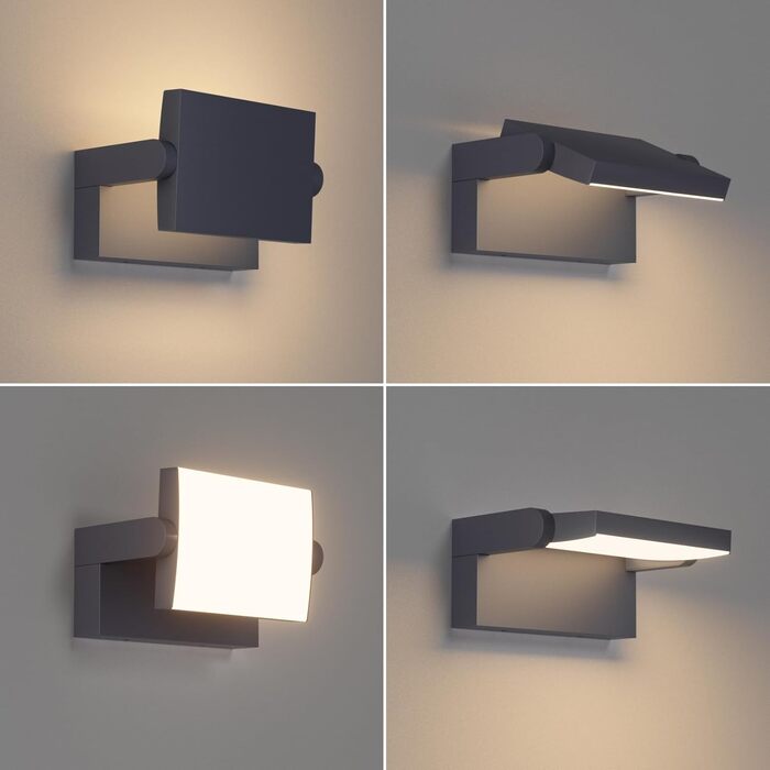 Стіна LED-світильник Klighten 24W антрацит, тепле біле світло 3000K, водонепроникний IP65, поворотний, алюміній, 1500 Лм для вулиці та приміщень