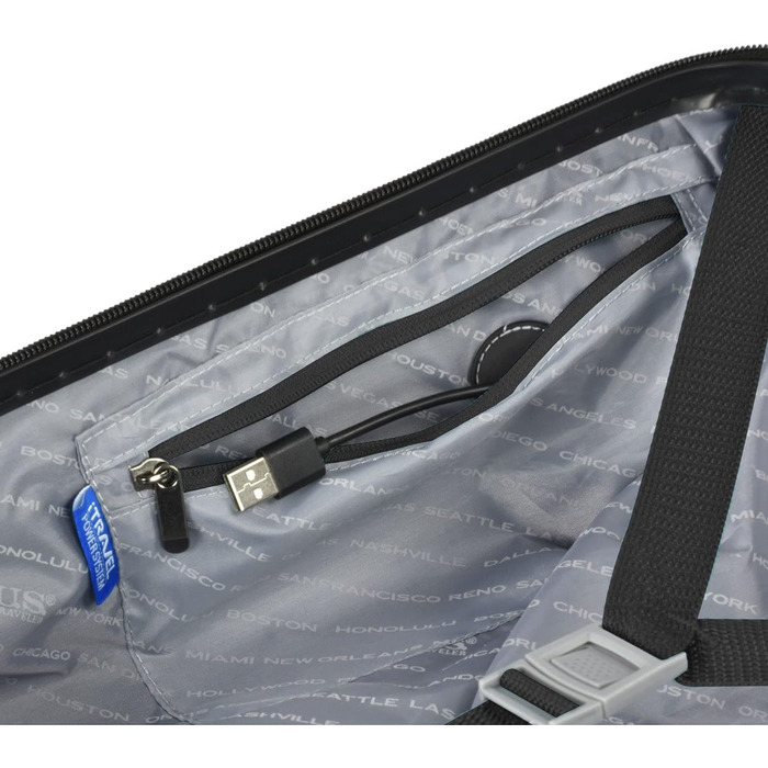 Жорсткий валіза U.S. Traveler Boren 22'' з полікарбонату, чорний, з USB, 8 спінінг-коліс, алюмінієва ручка, для ручної поклажі