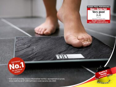 Електронна вага Soehnle Style Sense Compact 300 Slate, чорна, до 180 кг, LCD-дисплей, велика платформа, ультратонкий дизайн