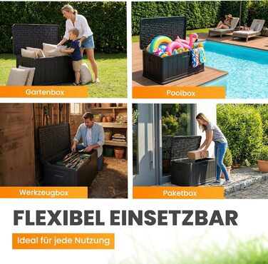 Водонепроникний садовий ящик Gartenbox 375L чорний - велика коробка для зберігання речей на вулиці, для подушок, садових меблів, посилок