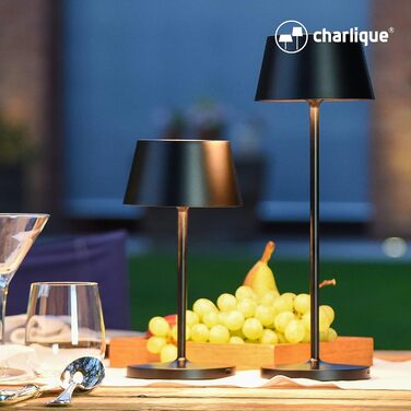 LED-лампа настільна бездротова (чорна) - Dinner Light 34 см - Преміум акумуляторна лампа з USB, для внутрішнього та зовнішнього використання, тепле світло - вологостійка для балкона, тераси та саду