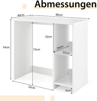 Письмовий стіл COSTWAY для комп'ютера з 2 полицями, білий, 80x40x74 см, компактний офісний стіл для малих приміщень