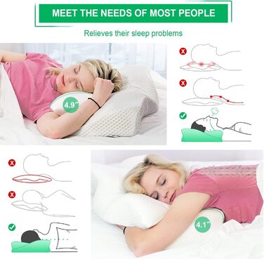 Ортопедична подушка Elviros з Memory Foam для сну на боці, підтримка шиї, зменшує біль у шиї та плечах, 53.8x11/9x33cm