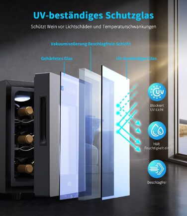 Винний шаф ВІЄ для 8 пляшок, 23л, з LED підсвіткою та сенсорною панеллю, 5-18°C