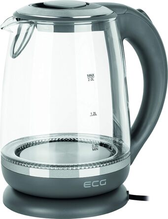 Електрочайник ECG RK 2020 Grey з термостійкого скла, 2200 Вт, 1.7 л