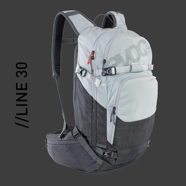 Рюкзак для гірськолижників EVOC LINE 30 All-Mountain, система NEURALITE, кріплення для лиж, окреме лавинне відділення з планом дій, легкий доступ до основного відділення, ергономічна посадка, універсальний розмір, сріблясто-карбоновий меланж