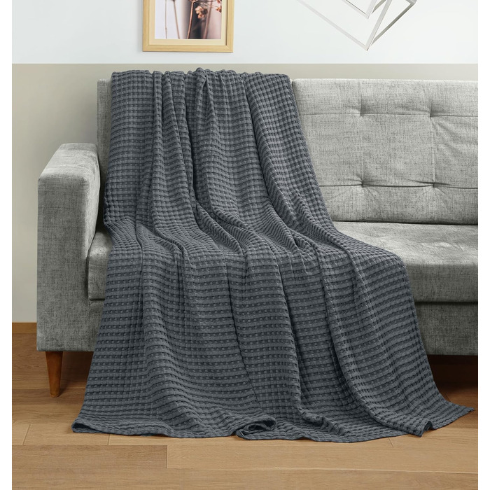 Вафельна літня ковдра Utopia Bedding з 100% бавовни, антрацит, 228x228 см