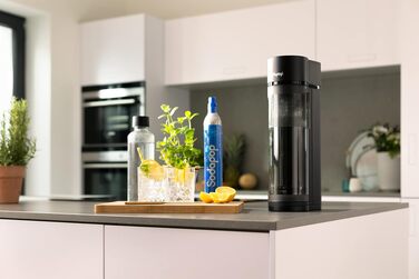 Сифон для газування води Sodapop Logan Starterset з CO₂-циліндром та 3 скляними пляшками, матовий чорний, 42.6 см