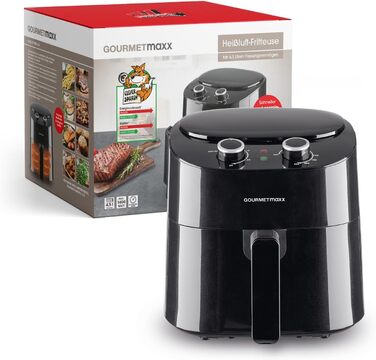 Аерофритюрниця GOURMETmaxx 4,5 л, 1400 Вт, 8 програм, LCD-дисплей, таймер, сталева, чорна – електрична фритюрниця для здорового приготування без олії