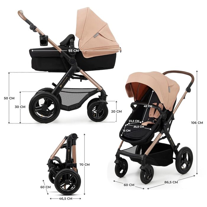 Дитяча коляска Kinderkraft MOOV2 4 в 1 з автокріслом I-SIZE, бежевий колір