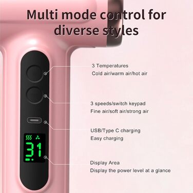 Портативний бездротовий фен 15000 мА·год, акумуляторний, USB зарядка, 200 Вт, холодне/гаряче повітря, для студентських гуртожитків, рожевий