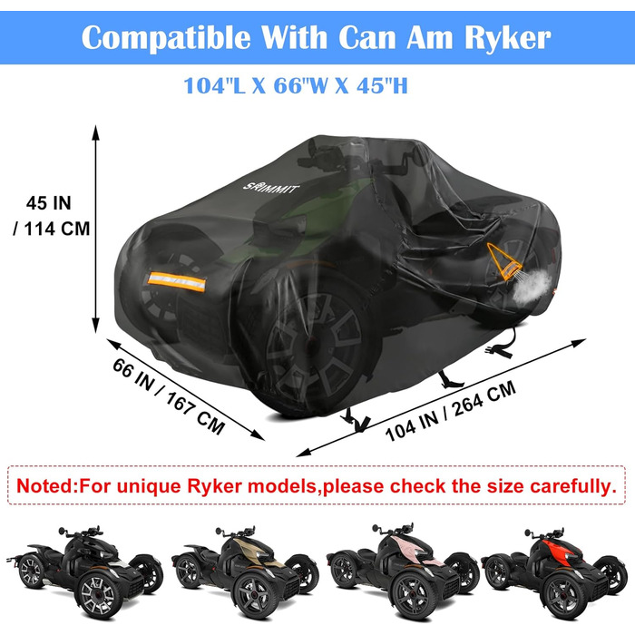 Водонепроникний чохол для Can-Am Ryker 600/900/Sport/Rally, міцний 420D, повна захисна накидка з водостійкими швами, аксесуар для мотоцикла, розмір 264x167x114 см
