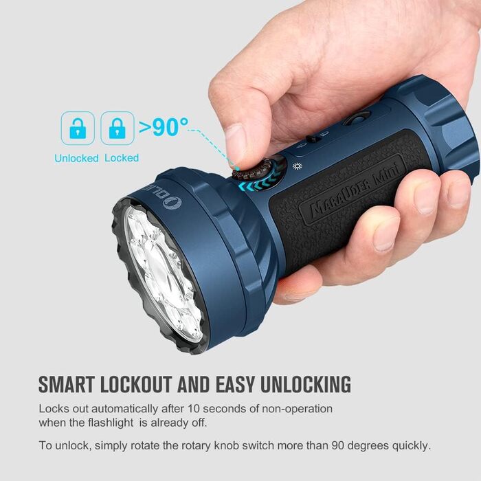 Ліхтар OLIGHT Marauder Mini LED, 7000 люмен, 600 м, акумуляторний, з прожектором і розсіяним світлом, 3 типи кольорових LED, сенсор відстані, для вулиці, колір темно-синій (Midnight Blue)