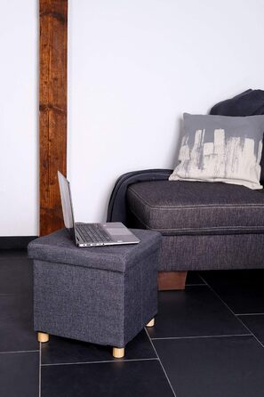 Складаний пуф Dibea 38x38x38 см, сіра оттоманка з місцем для зберігання