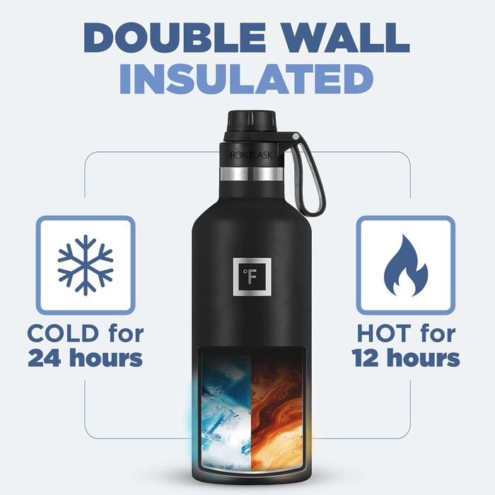 Термофляга IRON °FLASK 950 мл з 3 кришками - не протікає, подвійні стінки, ізольована, BPA-free, для спорту, школи, фітнесу, кемпінгу (з носиком)