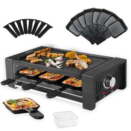 TAMARIT Гриль для піци та раклету на 8 осіб 3-в-1 Електричний настільний гриль з подвійним нагріванням, антипригарне покриття без BPA, регулятор температури 1500W Чорний