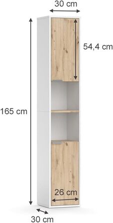 Висока шафа для ванної Vicco Henri, біла, 30x165 см, з дверцятами та відкритими полицями