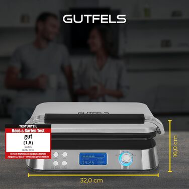 Електрична вафельниця GUTFELS WAFFLE 5010, подвійна, 1600 Вт, таймер, дисплей, для бельгійських вафель, чорна-нержавійка