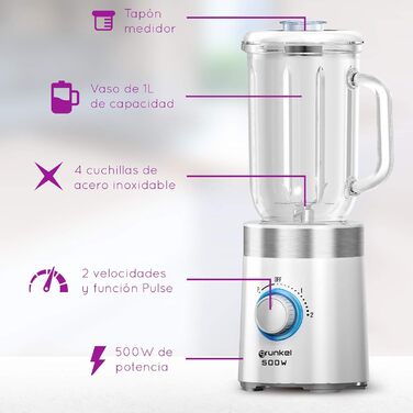 Блендер Grunkel BT-Practica 500 Вт, 1 л, з лезами з нержавіючої сталі