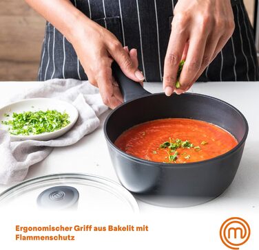 Каструля MasterChef з антипригарним покриттям, скляна кришка, ергономічні ручки, для всіх типів плит, індукція, 18 см, Essentials