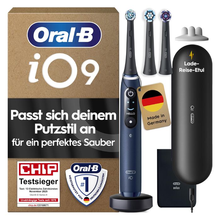 Електрична зубна щітка Oral-B iO Series 9, Sapphire Blue (чорний/синій), магнітний привод, преміум-якість