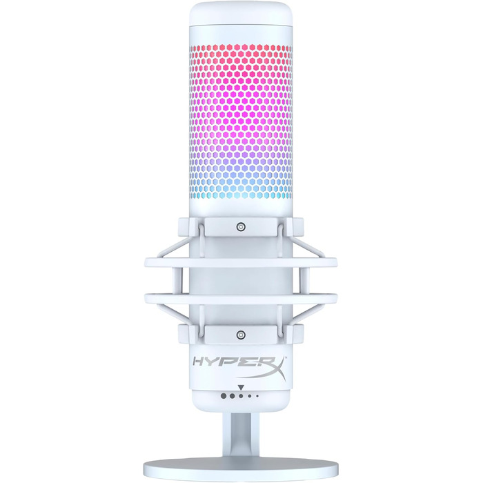 HyperX QuadCast S білий – USB конденсаторний мікрофон з RGB-підсвіткою для ПК, PS5, Mac, підвісом, 4 направленостями, поп-фільтром і регулятором чутливості, для геймінгу, стрімінгу, подкастів, Discord, Twitch