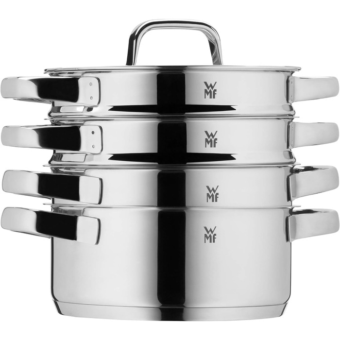 Набір каструль WMF Compact Cuisine 4 предмети для індукції з кришками, нержавіюча сталь Cromargan, з внутрішньою шкалою