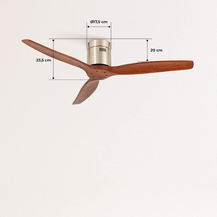 Вентилятор стельовий з підсвічуванням Windcalm Deckenventilator ABS, нікель, дерев'яні лопаті, пульт ДУ, 40W, Ø132см, DC-мотор, літній/зимовий режим