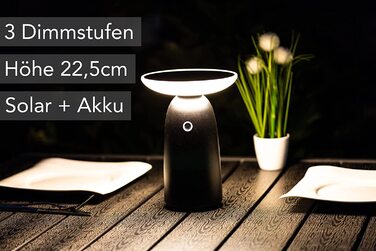 Сонячна настільна лампа ChiliTec з акумулятором, IP44, 22,5 см, диммована, USB-C, сенсор сутінків, тепле світло