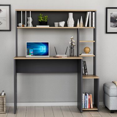 Комп'ютерний стіл HOMIDEA Olivia з полицями 114x45x139 см, антрацит, для офісу, вітальні або дитячої кімнати