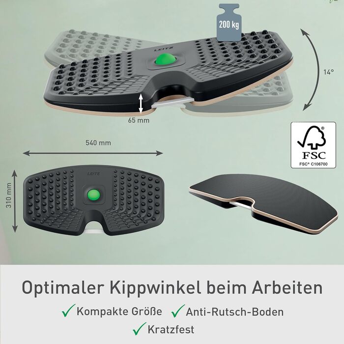 Підніжка для столу Leitz Ergo Cosy, регульована, сіра, 53710089 - для офісу та дому, знімає біль у спині та плечах