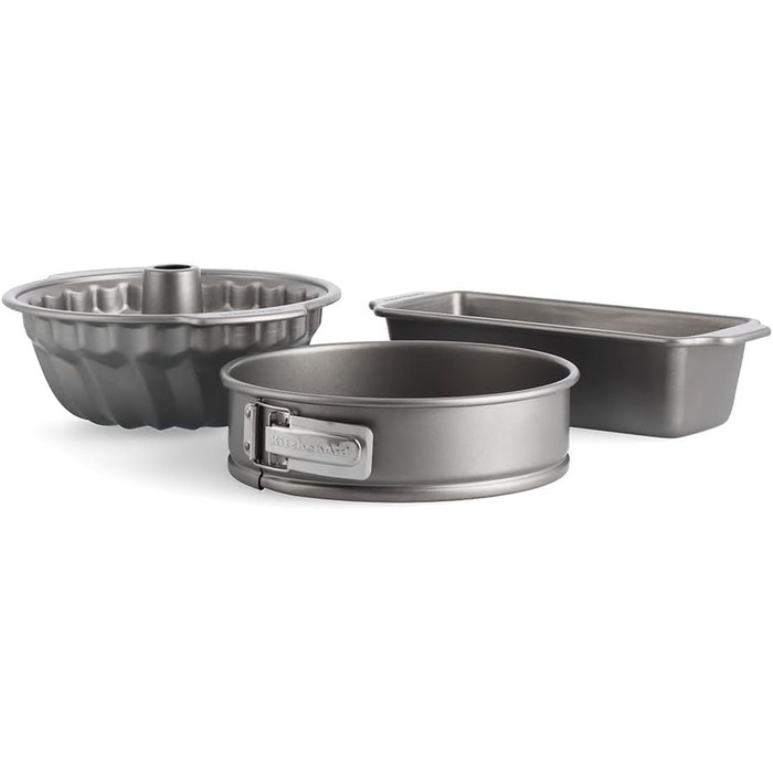 Набір форм для випічки KitchenAid з алюмінізованої сталі, 20см та 24см, антипригарне покриття без PFAS, для духовки, придатні для миття в посудомийній машині, сірий (3 шт.)