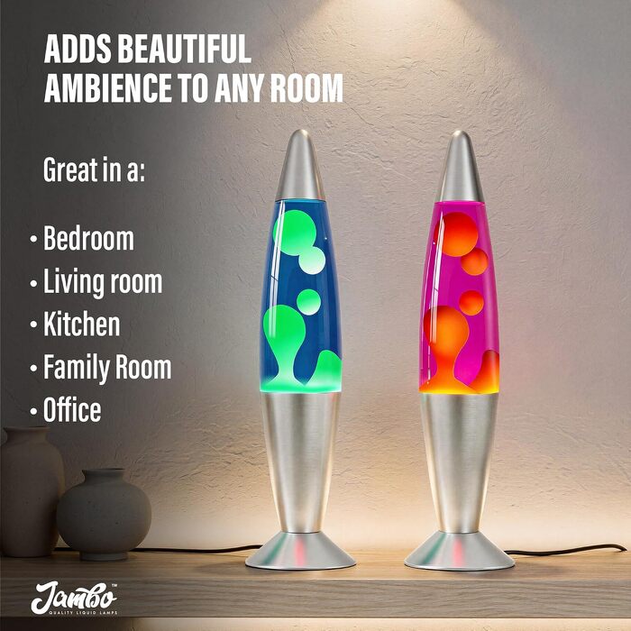 Декоративна лава-лампа JAMBO 16' (40.6 см) — Нічник з рідким воском (синя рідина, жовто-зелений віск), релаксуюча світлова інсталяція для вітальні, офісу та спальні, для дорослих та дітей