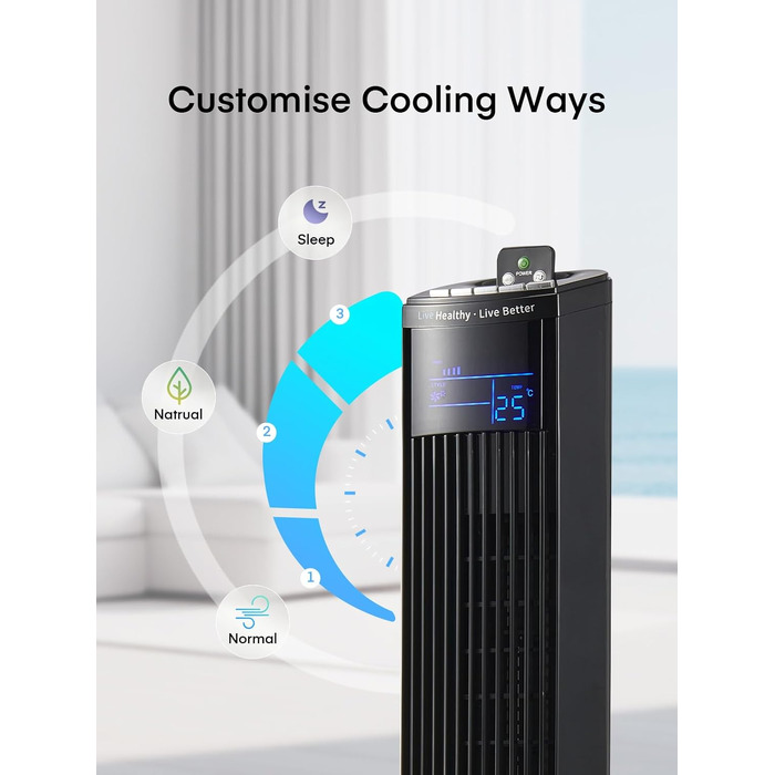Вентилятор підлоговий FOHERE Leiser Turmventilator 91 см з пультом, таймером та нічним режимом, чорний