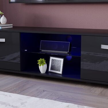 Тумба під телевізор Vida Designs Cosmo, чорна, 140 см, LED підсвітка, ДСП