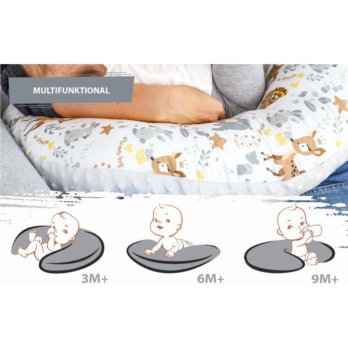 Подушка для годування Totsy Baby Stillkissen Mond Minky 130 см Оленя Сіра (Oeko-Tex) - підтримка для годування груддю