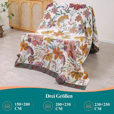 HOORDRY Ковдра-плед з бавовни 150x200 см, 4-шарова, дихаюча, м'яка, біло-зелена, для дивана та всіх сезонів