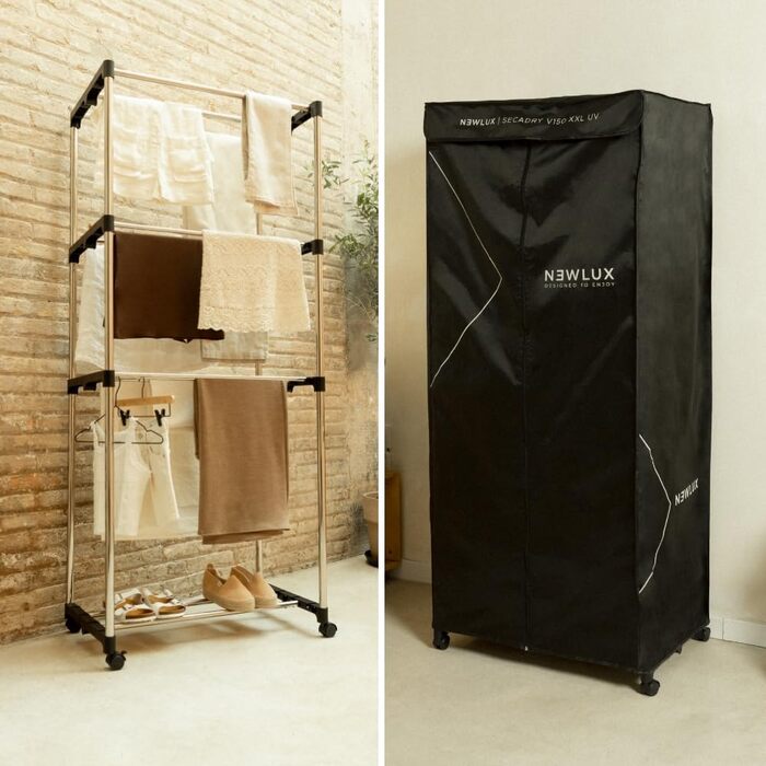Портативний електричний сушарка для одягу Newlux Secadry (1200W) з UV-дезінфекцією, місткість 15 кг, 4 режими, таймер 180 хв, чорний