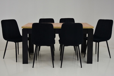 Комплект: 6 стільців з чорного велюру IK-13 та стіл ARTISAN 80x140/180