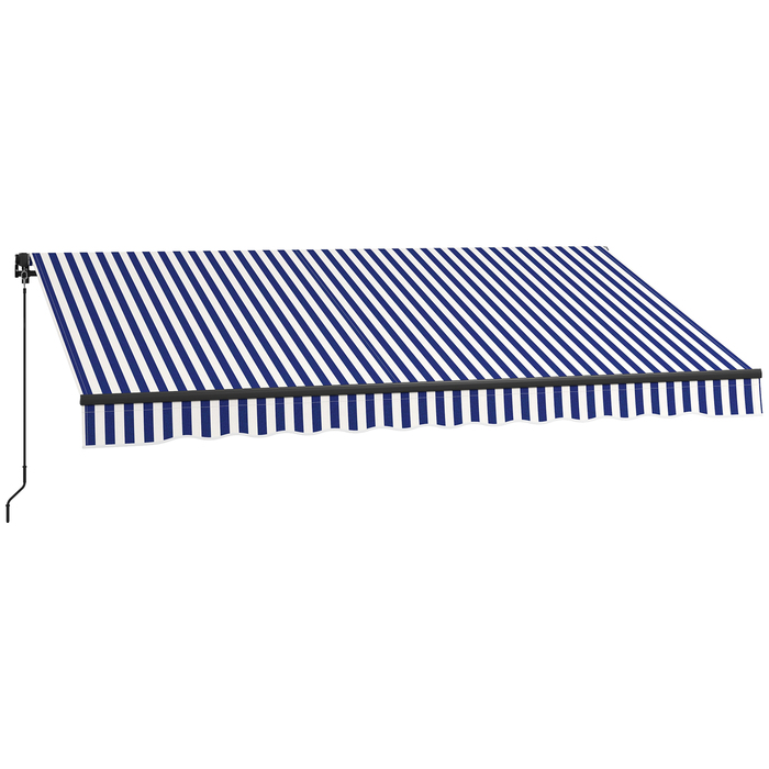 Тент Outsunny Folding Arm з ручною рукояткою, 350 x 300 см, UV30+ Сонцезахисний тент Патіо маркіза з кутом 45-85°, Балконні маркізи з водонепроникним покриттям, Настінне кріплення, Синій+Білий