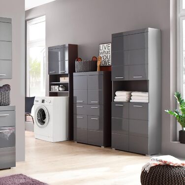 Високий шафа для ванної trendteam Amanda, 73x190x31 см, агавовий сірий глянець