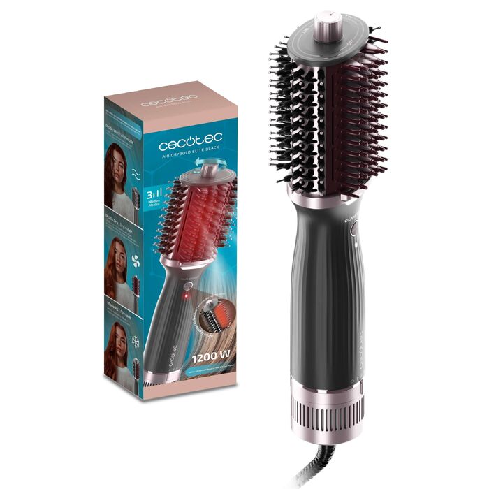 Фен-щітка Cecotec Air DryBold Essential з іонізацією, 1200 Вт, для сушіння, випрямлення та надання об'єму, 3 режими, чорний