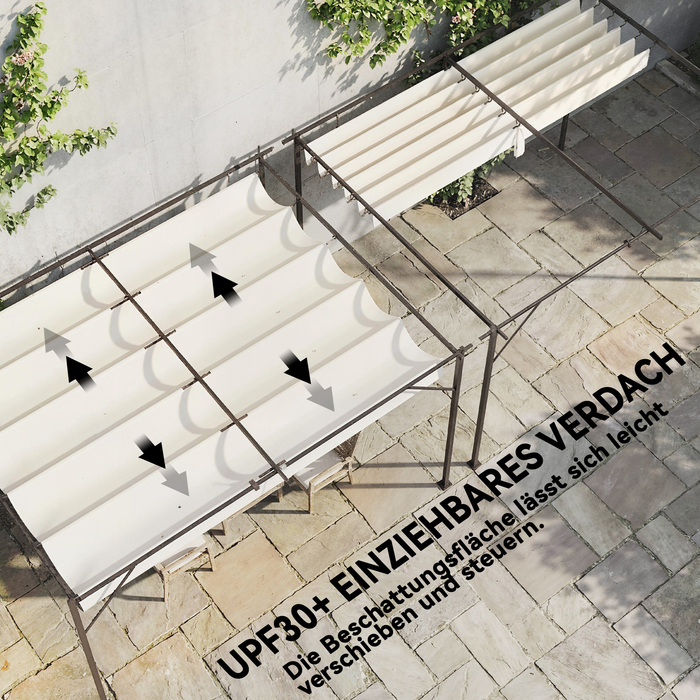 Тerasna Dachka Pergola приблизно 4x3м - Накриття для тераси з регульованим дахом, кріплення до стіни, захист від УФ-випромінювання 30+, кремовий білий