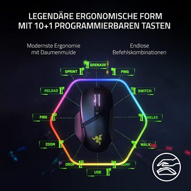 Бездротова ігрова миша Razer Basilisk V3 Pro з оптичним сенсором Focus Pro 30K, колесом HyperScroll та RGB-підсвіткою Chroma, чорна
