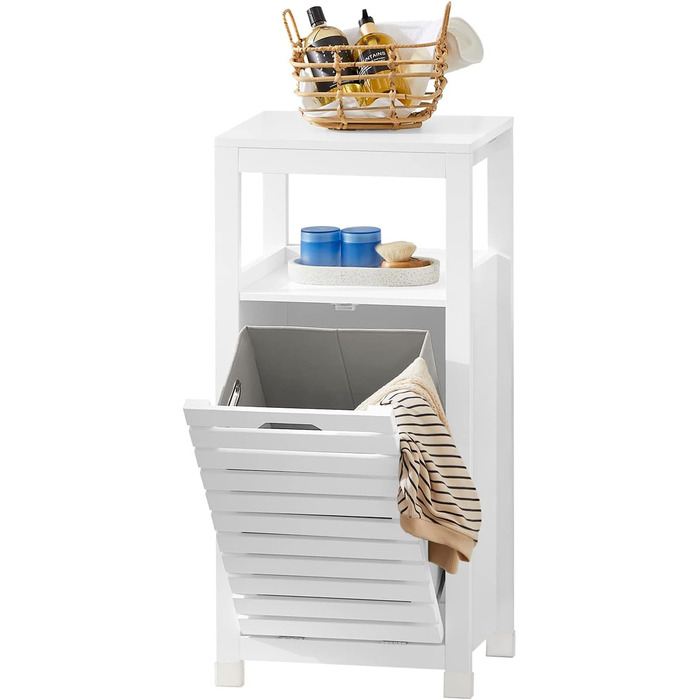 Шафа для білизни SoBuy BZR67-W з висувним мішком, білий, 42x90x30 см – кошик для прання, органайзер для ванної