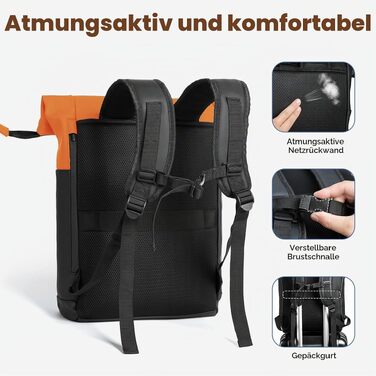 Водонепроникний рюкзак для ноутбука Rolltop 18-25Л, помаранчевий (30x13x48 см)